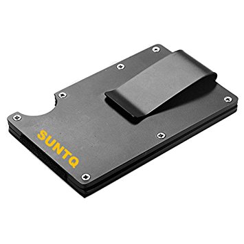 SUNTQ Metal Wallet Credit Card Holder Travel Minimalist Wallet,Business Aluminum Slim Money Clip Wallet with RFID Blocking Black/ Silver (Black)