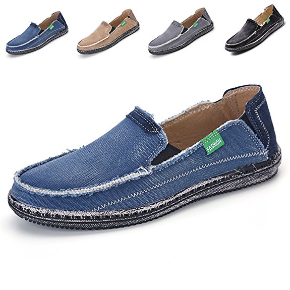 L-RUN Men's Cloth Shoes Slip-On Canvas Loafers Outdoor Leisure Walking