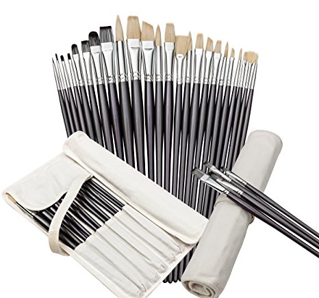 Artist Paint Brush Set with Free Storage Holder By Keyp Creative • 24 Piece Premium Artists Paint Brushes for Acrylic, Oil & Watercolor Painting • Professional Quality Long Handled Art Paintbrushes • Enhance Your Artistic Talents Now!