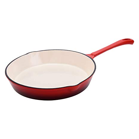 Hamilton Beach 8 Inch Enameled Coated Solid Cast Iron Frying Pan Skillet, Red