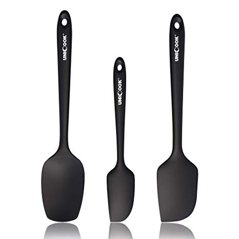 UNICOOK 3-Piece Silicone Spatula Set, 600°F Heat Resistant Spatulas for Cooking, Baking and Mixing, Non-Stick Flexible Kitchen Utensils Set, Seamless One Piece Design with Stainless Steel Core, Black