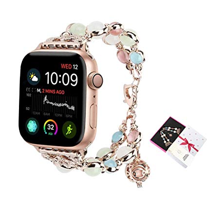 Ritastar for Apple Watch Band 38mm/40mm,Handmade Beaded Bracelet Strap Jewelry with Night Luminous Pearls,Adjustable Heart Clasp,Perfume/Essential Oil Storage Pendant for Women Iwatch Series 5,4,3,2,1