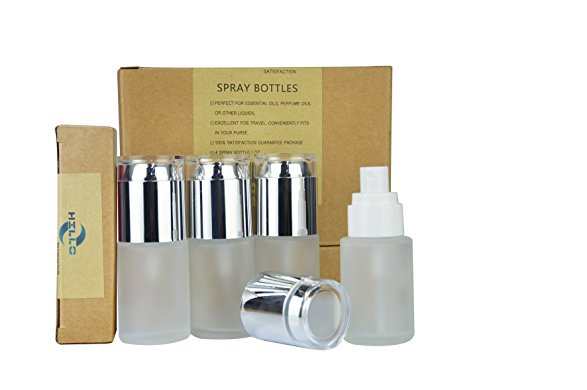 4 Piece 1oz,HILLO Silvery Glass Spray Bottles with Fine Mist Sprayer For Travel and Any Purpose ,Perfect for essential oils, perfume oils, rubbing alcohol, or other liquids.