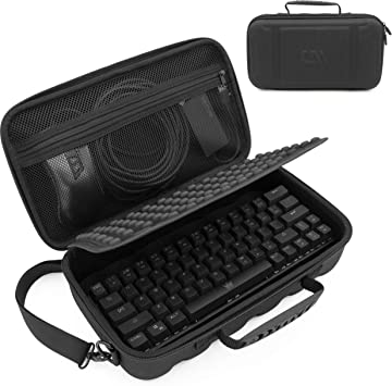 CASEMATIX 60% Keyboard Case Compatible with Razer Huntsman Mini, HK Gaming GK61, KEMOVE Snowfox, DIERYA DK61E & More 61 Keys up to 11.5" - Travel Case with Shoulder Strap and Netted Accessory Storage