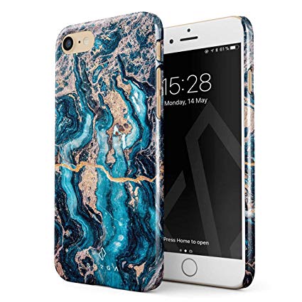 BURGA Phone Case Compatible with iPhone 7 / iPhone 8, Crystal Blue Teal Turqoise Marble Thin Design Durable Hard Plastic Protective Case