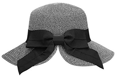 AbbyLexi Women's Pretty Vintage Foldable Straw Hat w/Large Accent Bowtie