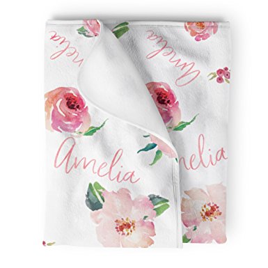 Personalized Fleece Baby Girl Blanket, Coral Pink Floral