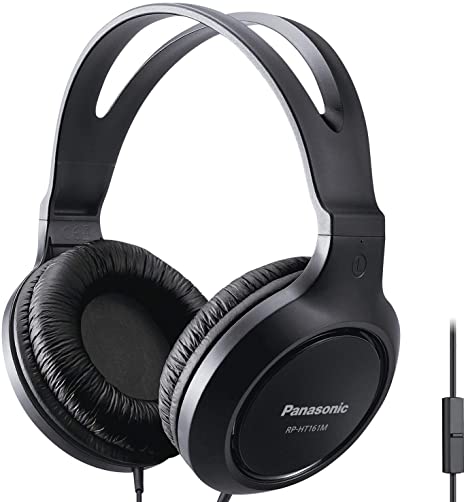 Panasonic Full-Sized Lightweight Over-The-Ear Headphones with Mic and Long Cord - RP-HT161M (Black)