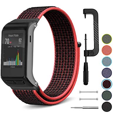 C2D JOY Compatible with Garmin vivoactive HR Replacement Bands with pins and pin Removal Tools - Sport Loop Band Nylon Weave with an Easily Adjustable Hook&Loop Fastener - 21# Bright Crimson/Black, M