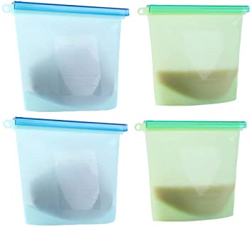 Reusable Silicone Food Storage Bag 4 Pack Preservation Containers for Fruits Vegetables Meat Kitchen Cooking Saver Bags