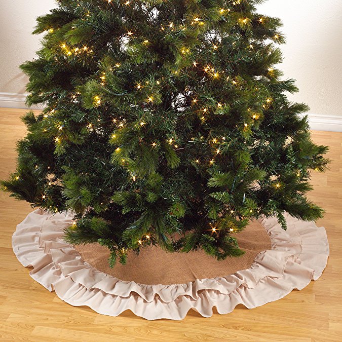 Sidonia Cotton and Jute Ruffled Holiday Decor Christmas Tree Skirt, One Piece