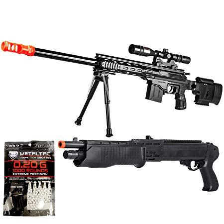 BBTac Airsoft Gun Package - American Sniper II - Powerful Spring Airsoft Rifle, Shotgun, and BB Pellets, Great for Starter Pack Game Play