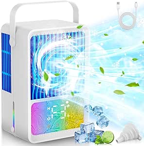 Portable Air Conditioner, 4 in 1 Evaporative Air Cooler with 600ml Water Tank, 1-8 H Timing Touch Screen Portable Air Cooler, Personal Desktop Cooling Fan for Car Home Camping Room