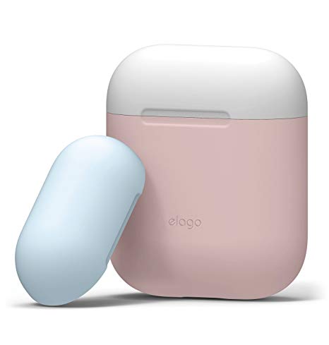 elago AirPods Duo Case [Body-Pink/Top-White, Pastel Blue] - [Extra Protection] [Hassle Free] - for Apple AirPods