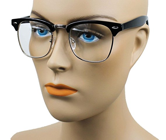 MJ EYEWEAR'S New Vintage Classic Half Frame Semi-Rimless Wayfarer Clear Lens Glasses