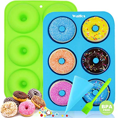 WALFOS 2 Pack Food Grade Silicone Donut Molds,Flexible Donut Baking Pans for Perfect Shaped Doughnuts-Cake Biscuit Bagels - Easy to Pop Out - BPA Free Dishwasher, Oven, Microwave, Freezer Safe