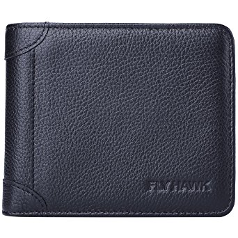 FlyHawk Genuine Leather RFID Blocking Wallets for Men Mini&Slim Size Bifold Wallet