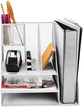 Mind Reader MESHORG-WHT Mesh Organizer 8 Compartments Desktop Document Letter Tray for Folders, Mail, Stationary, Desk Accessories, White 8 Comp