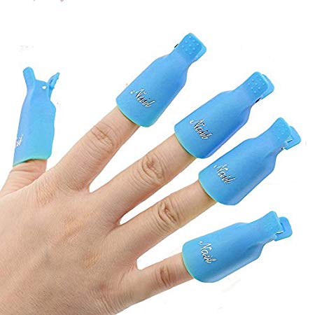 Useful 10Pcs Plastic Acrylic Nail Art Soak Off Clip Cap UV Gel Polish Remover Wrap Tool (Blue)