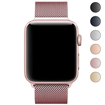 Walcase Apple Watch Band, Fully Magnetic Closure Clasp Mesh Loop Milanese Stainless Steel iWatch Band for Apple Watch Series 3/2/1 Sport and Edition - 38mm Rose Gold