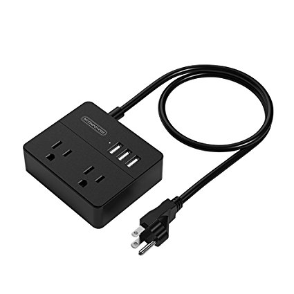 Mini Power Strip Charger with 2 Outlets 3 USB Ports and 3.3ft Power Cord Easy to Carry for Office/Travel- Black