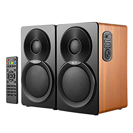 Ayshone Bookshelf Speakers 60W Powered Bluetooth Home Theater Speaker-5 Inch Near Field Speaker-Support USB 3.5mm AUX in 2.0 Wooden Speaker