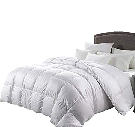 LUXURIOUS Queen Size, 1200 Thread Count, Siberian Goose Down Alternative Comforter SOLID WHITE, 100% Egyptian Cotton, 750FP, 50Oz