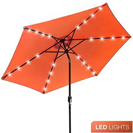 Sorbus LED Outdoor Umbrella, 10 ft Patio Umbrella LED Solar Power, with Tilt Adjustment and Crank Lift System, Perfect for Backyard, Patio, Deck, Poolside, and more (Solar LED, Orange)