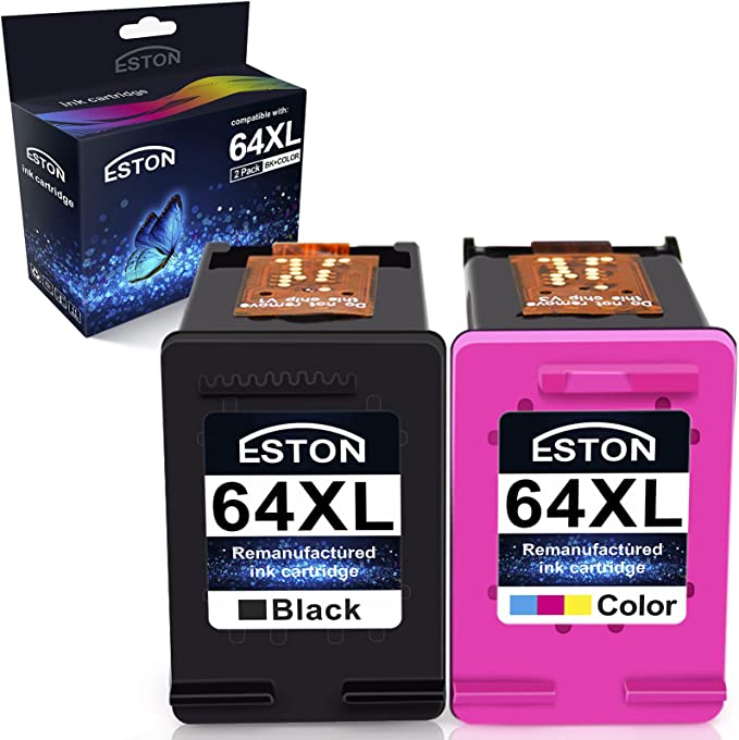 ESTON Remanufactured Replacements for HP 64XL Ink Cartridges for HP Envy Photo 7855 7155 7158 6252 6255 6258 7164 (1Black 1Color)