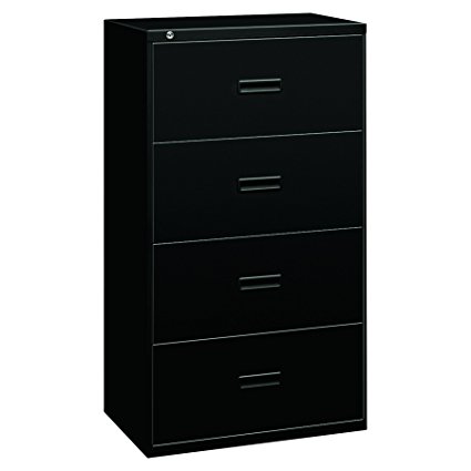 basyx by HON Filing Cabinet - 400 Series Four-Drawer Lateral File Cabinet, 30w x 19-1/4d x 53-1/4h, Black (H434)