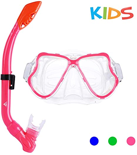 SKL Kids Snorkel Set Dry Top Snorkel Mask Snorkeling Gear Anti-Fog Anti-Leak Scuba Diving Mask and Snorkel Set for Children, Boys, Girls, Youth, Junior Aged 6-15