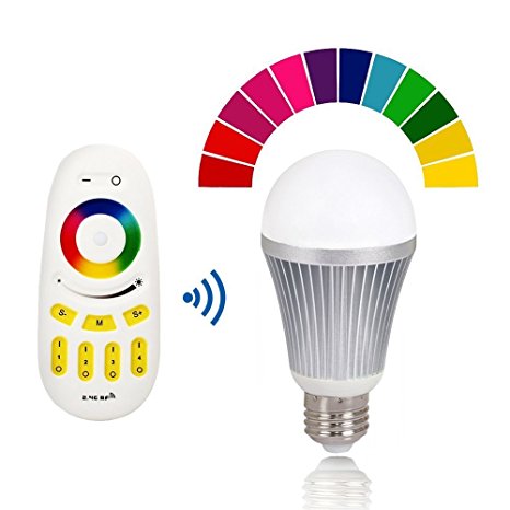 Texsens RGBW 9W 850 Lumen LED Light Bulb, Dimmable With 2.4GHz Wireless Remote Control, Adjustable Colors and Adjustable Brightness, RGB, Color Changing