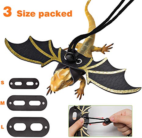 SEVENS Lizard Leash Bearded Dragon, Adjustable Leather Lizard Harness with Wings, 3 Size Optional for Small, Medium and Large Reptiles