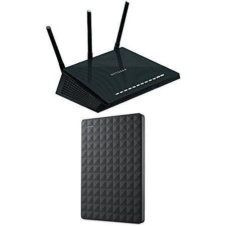 NETGEAR Nighthawk R6700-100NAS AC1750 Smart Dual Band Wi-Fi Gigabit Router Bundle with Seagate Expansion 1TB Portable External Hard Drive USB 3.0 (STEA1000400)