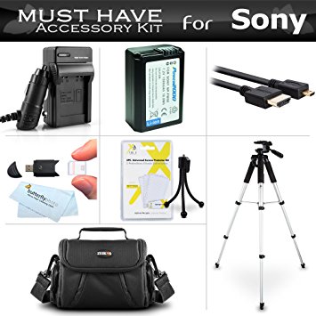 Essential Accessories Kit For Sony Alpha a6000, a6300, a5000, Alpha 7, a7, a7K, a7R Interchangeable Lens SLR Camera Includes Replacement NP-FW50 Battery   AC/DC Charger   Case   57 Tripod   More