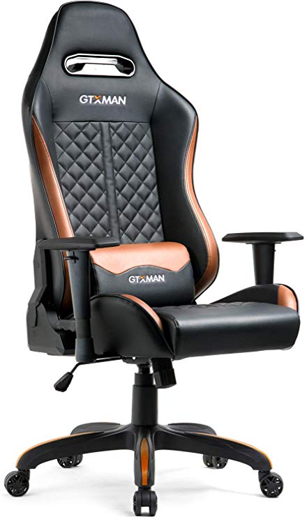 GTXMAN Gaming Chair Ergonomic High Back PU Leather Racing Style with Adjustable Armrest and Back Recliner Swivel Rocker Office Chair Brown