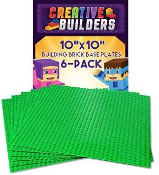 Creative Builders - Set of 6 Green Base Plates | Large 10" X 10" | LEGO compatible