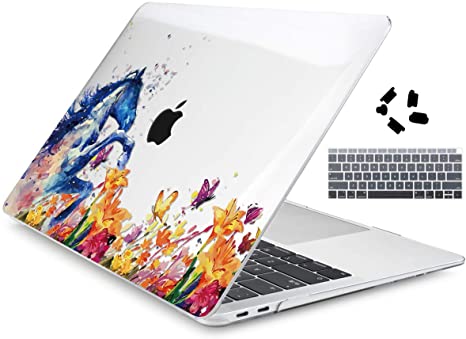 Dongke Newest Macbook Air 13 Inch Case 2019 2018 Release A1932, Colorful Horse Crystal Clear Case Hard Shell Case Cover with Retina Display Fits Touch ID