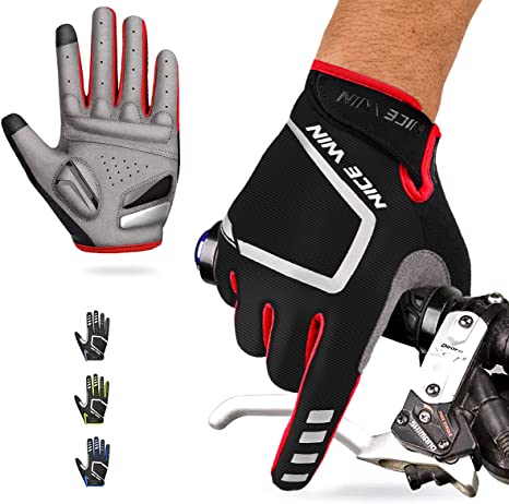 NICEWIN Cycling Bike Gloves Men Women, Padded Anti-Slip Mountain Bike Gloves, Touch Screen Full Finger Road Bicycle Biking Gloves