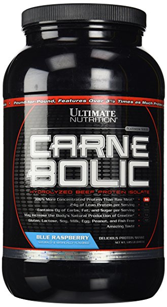 Ultimate Nutrition Carnebolic Hydrolyzed Beef Protein Isolate, Blue Raspberry, 30 Count