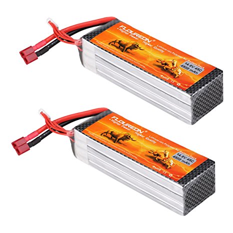 Floureon 2 Packs 4S 14.8V 4500mAh 45C Lipo Battery with Deans T Plug for RC Quadcopter Airplane Car Truck Boat Hobby (5.71 x 1.97 x 1.26 Inch)