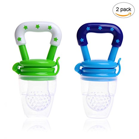 Baby Food Feeder, Silicone Pacifier Teething Toy - Maberry Mesh with Fresh Fruit Vegetable for Infants, Toddlers, and Kids - 2Pack (Blue&Green) (Blue / Green)