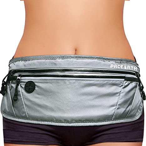 Anti-Theft Fanny Pack with 7 Pockets 2 hooks, Waterproof Waist Bag with RFID Blocking - Slim Running Belt with Adjustable Strap for Men Women Outdoors Workout Traveling Running Cycling Grey