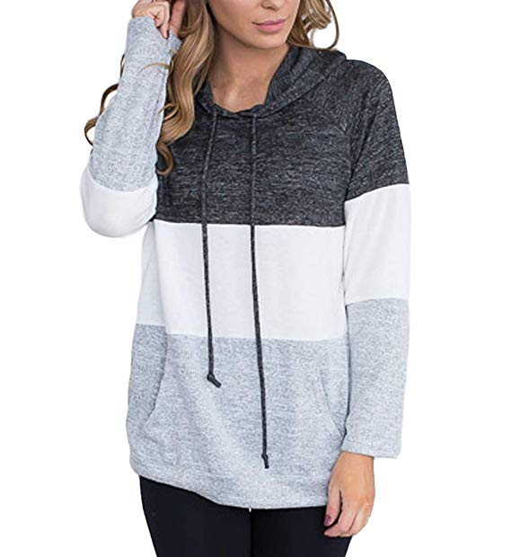 Eternatastic Women's Long Sleeve Hoodie Sweatshirt Triple Colorblock Pullover Shirt Blouse