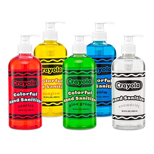 Crayola 16.9 Oz Hand Sanitizer Gel, 5 Colors Pack, Blue, Clear, Red, Green and Yellow