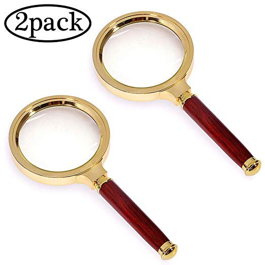 Magnifying Glass 6X   8X Magnification Magnifier Handheld Magnifier for Science, Reading Book, Inspection.Pack of 2 (Gold)
