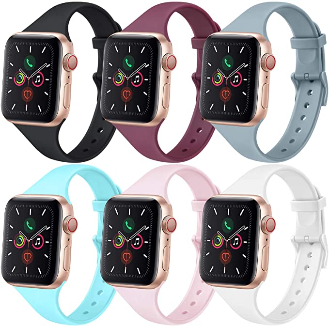 [6 PACK] Bands Compatible with Apple Watch Bands 40mm 38mm for Women Men, Slim Thin Narrow Bands for iWatch SE & Series 6 5 4 3 2 1