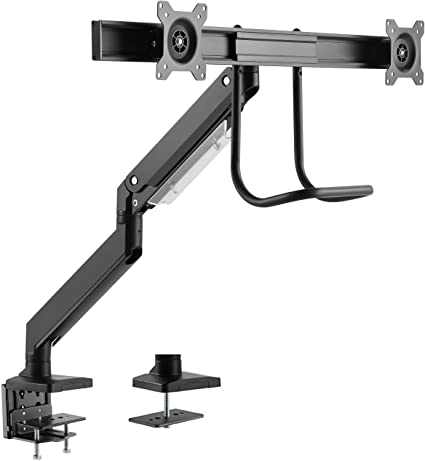 VIVO Premium Aluminum Heavy Duty Arm, Dual Monitor Desk Mount with Pneumatic Spring Height Adjustment and Pull Handle | VESA Stand for 2 Screens up to 32 inches (STAND-V101G2)