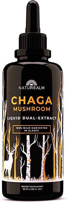Naturealm Chaga Mushroom Extract Tincture - Organic Dual Extract Liquid Drops - Antioxidant Herbal Supplement - Immune Support, Anti-Aging, Energy, Focus, & Healing - 50ml - 25 Servings