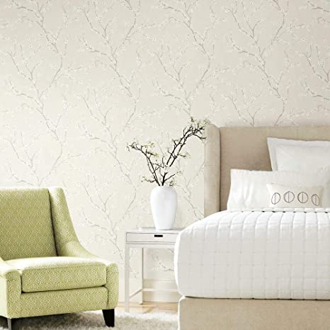 RoomMates RMK11271WP Beige Cherry Blossom Peel and Stick Wallpaper